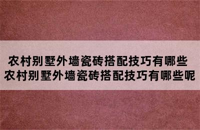 农村别墅外墙瓷砖搭配技巧有哪些 农村别墅外墙瓷砖搭配技巧有哪些呢